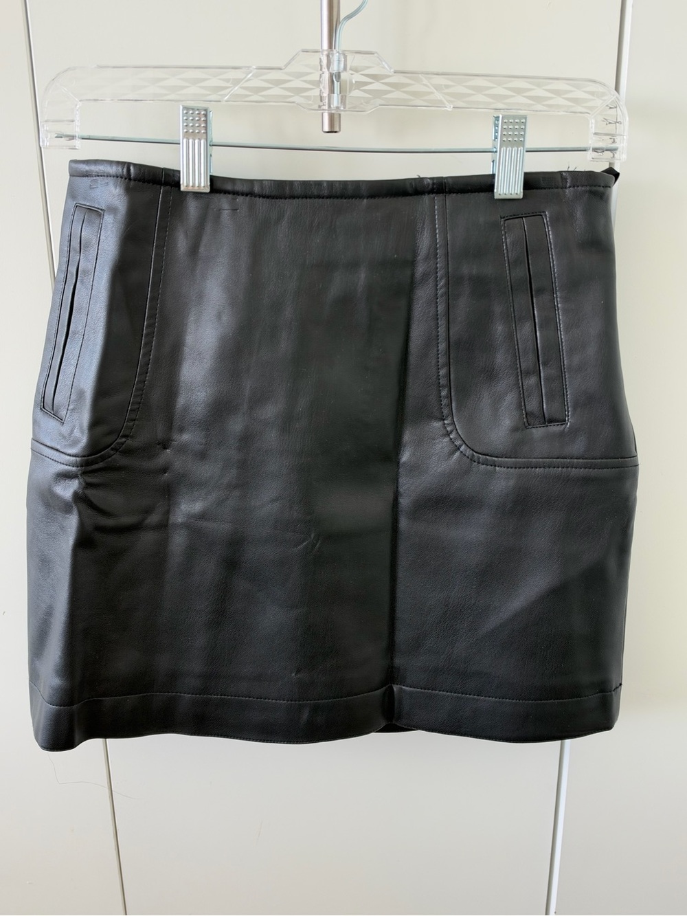 H&M Black Faux Leather Mini Skirt with Pocket Detail